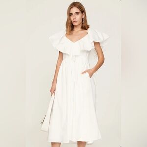 Adam Lippes Collective Women’s White Eyelet Dress Size 4 Ruffle V Neck